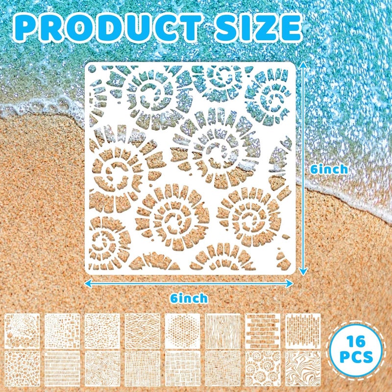Resflyar 16 PCS Wood Cubist Stencils, 6 x 6 Inch Texture Mixed Media Burlap Reusable Plastic Stencil for Painting on Wood Wall Canvas Furniture Floor Geometric Cubist Art Stencils for Tile Craft Making - Image 2